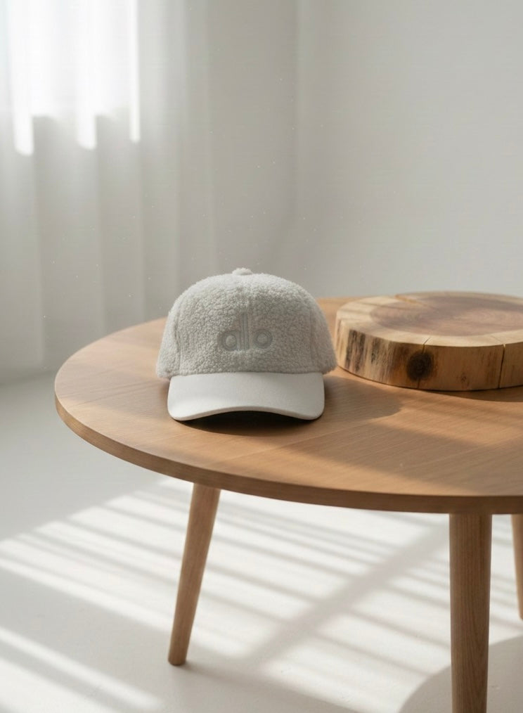 “Alo” white textured cap.