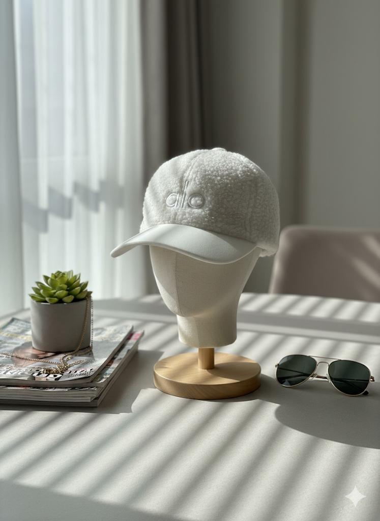 “Alo” white textured cap.